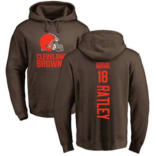 Men Cleveland Browns Damion Ratley Brown Jersey #18 NFL Football Backer Pullover Hoodie Sweatshirt